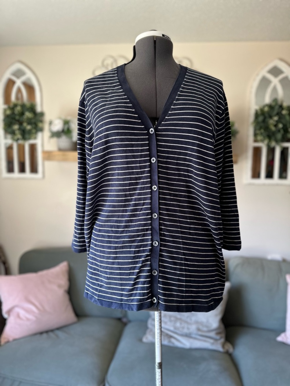 Ralph Lauren Classic Navy & White Striped Button-Front Cardigan